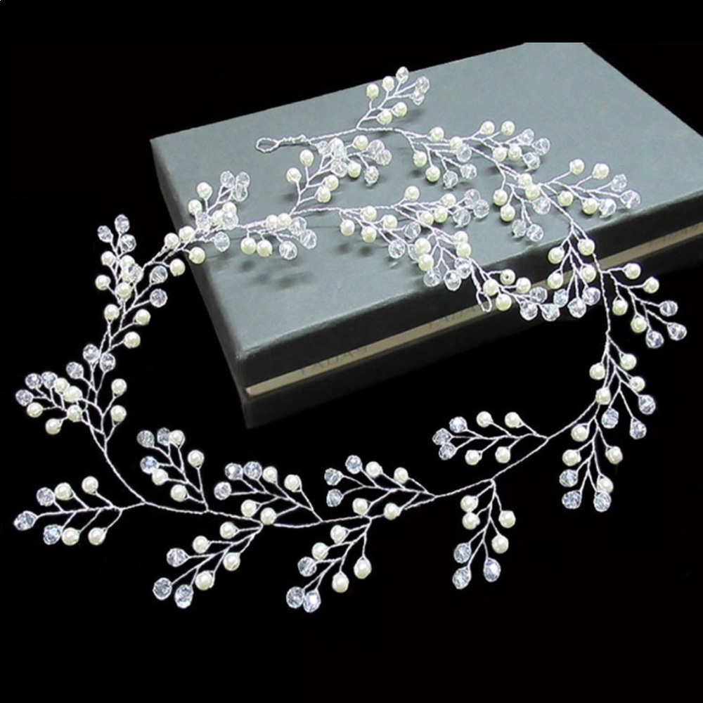 Bridal Pearl and Crystal Vine Head Piece - Picture 3 of 6